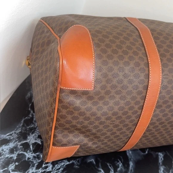 CELINE Macadam Pattern BostonTravel Duffle Bag Leather PVC Brown +Lock AUTHENTIC - Picture 5 of 16
